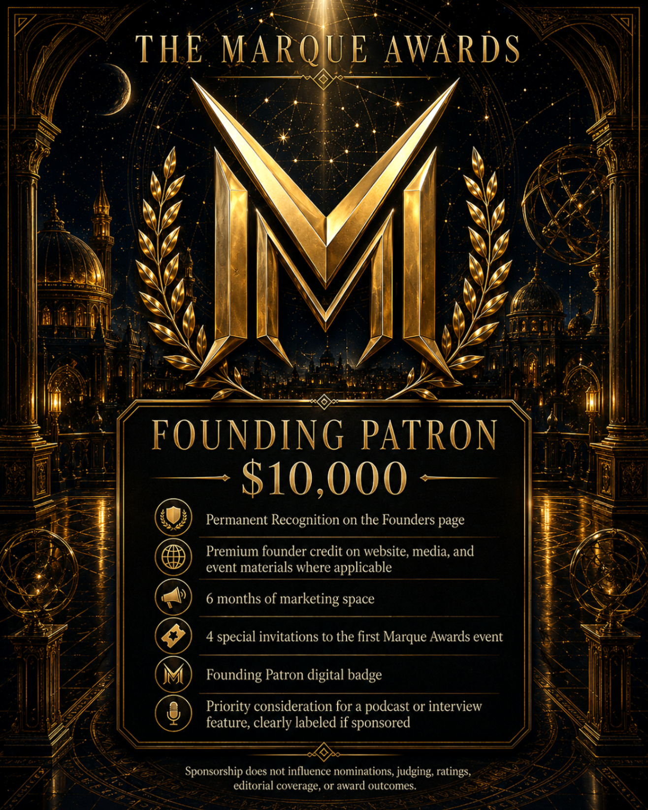 Founding Patron tier artwork for The Marque Awards founders program